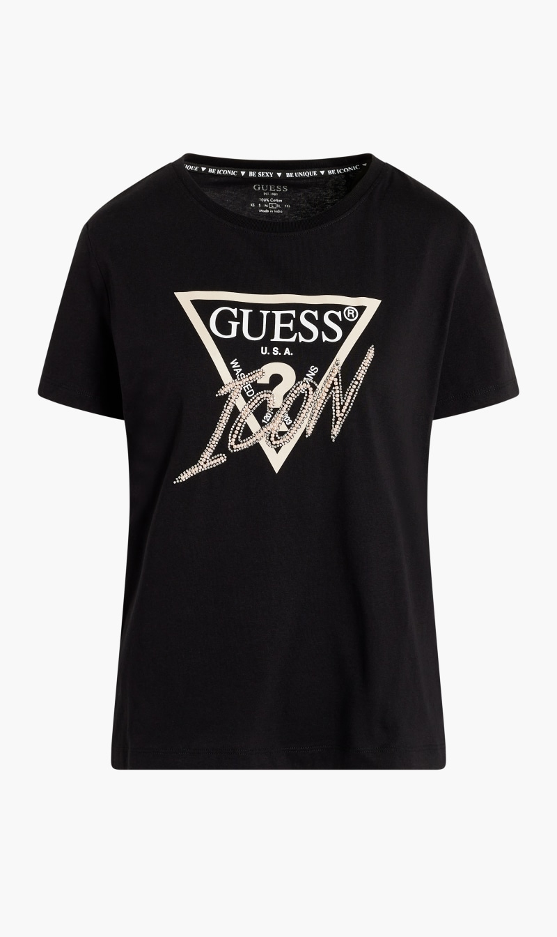 

Guess Black Short Sleeve Cotton Icon Tee for Women | The Deal Outlet