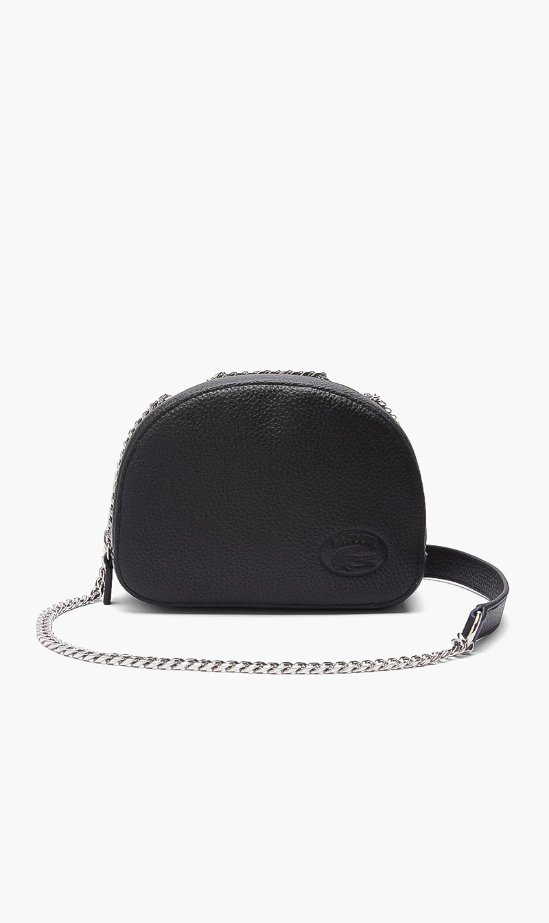 

Croco Crew Zippered Grained Leather Shoulder Bag, Black