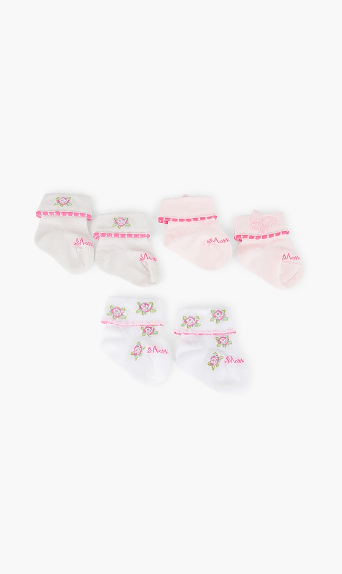 

Monnalisa Set Of 3 Rose Printed Cotton Socks