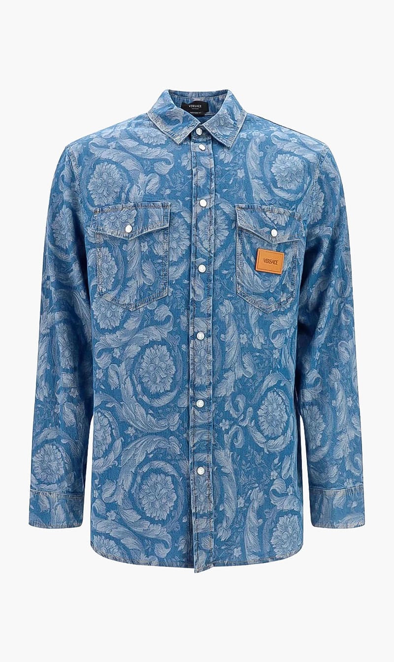 

Versace Blue Barocco Denim Shirt for Men | The Deal Outlet