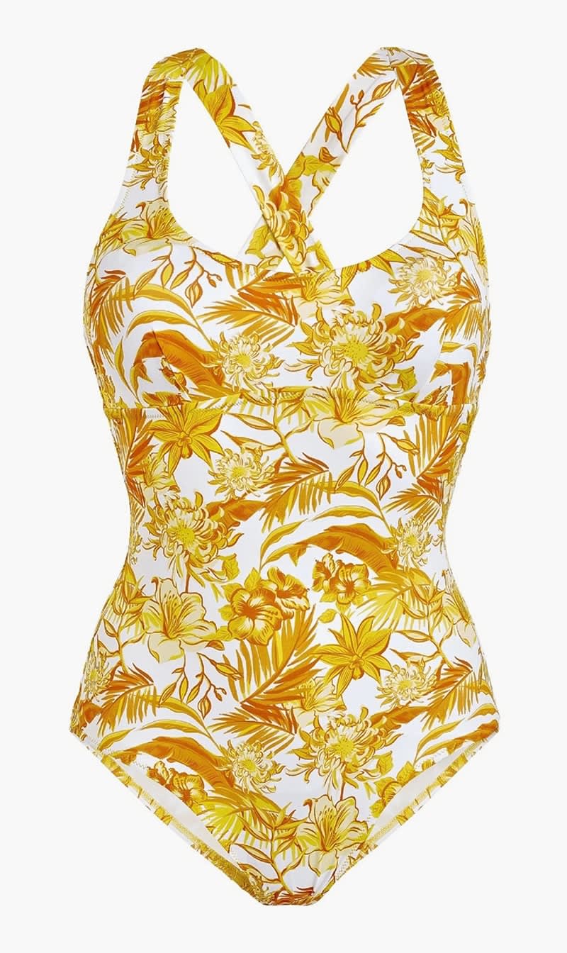 

Vilebrequin Yellow Tahiti Flowers Crossed Back Straps One Piece Swimsuit for Women | The Deal Outlet