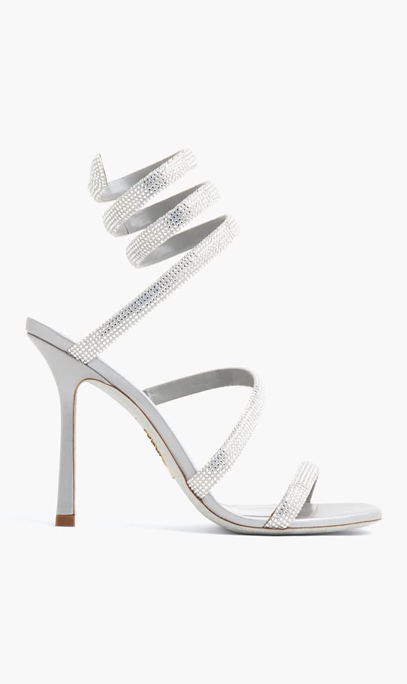 

Rene Caovilla Grey Cleo Crystal Embellished Sandals for Women | The Deal Outlet