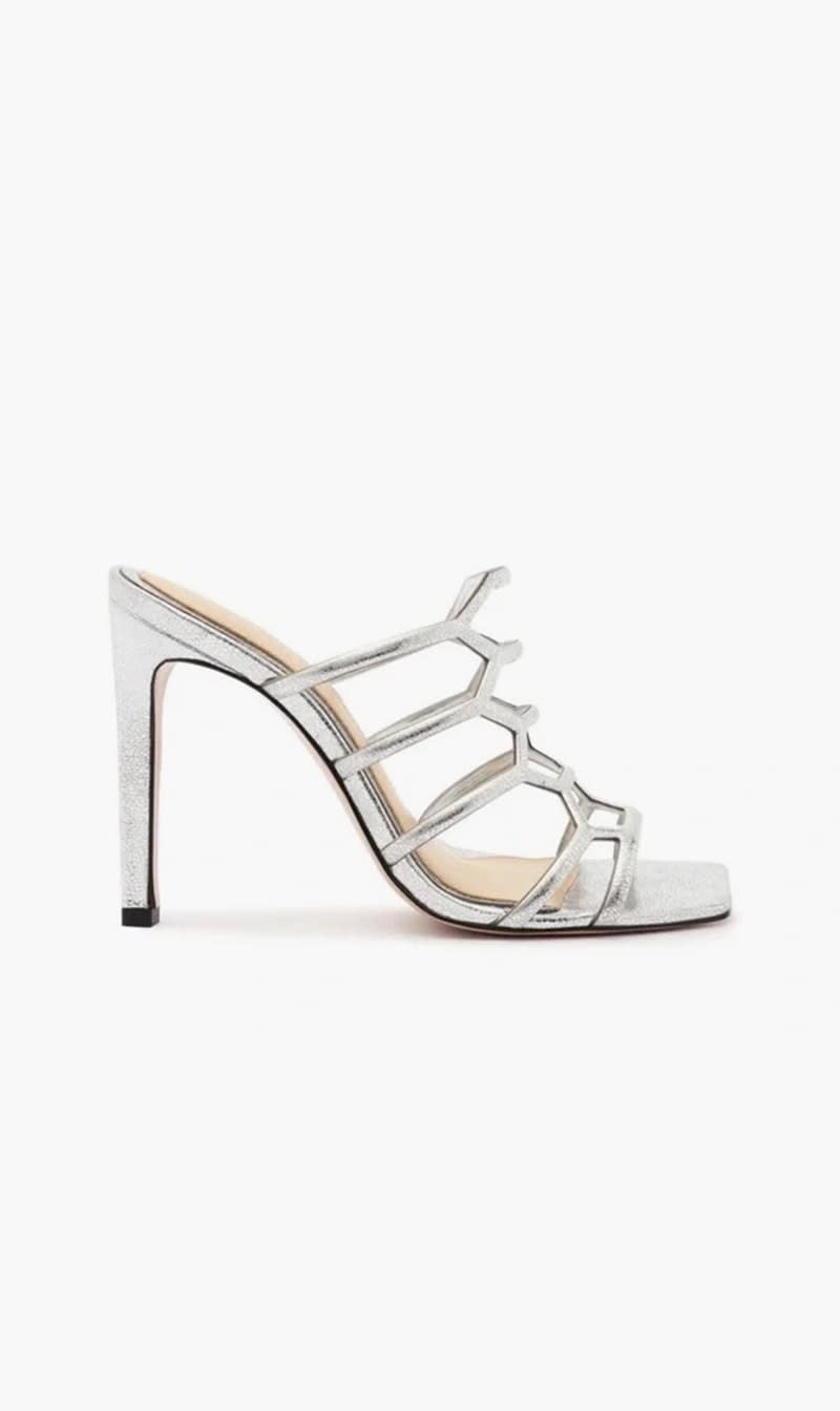 

Schutz Silver Julianna Weekend Leather Sandals for Women | The Deal Outlet