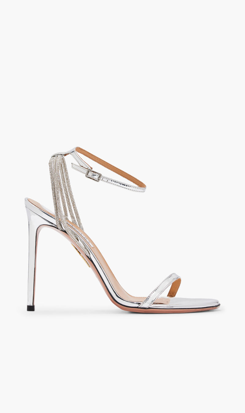 

Aquazzura Firenze Silver Wild At Heart Sandal 105 for Women | The Deal Outlet