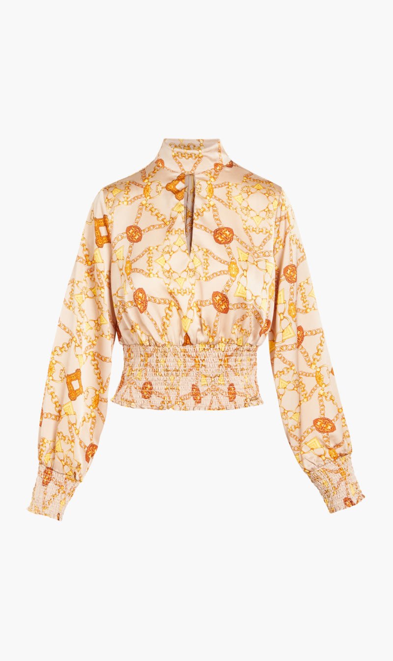 

Guess Beige Hailey Ls Top for Women | The Deal Outlet