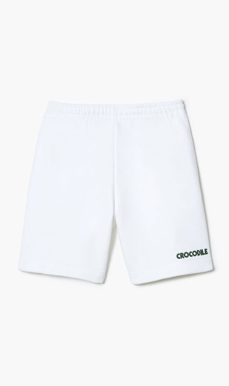 

Lacoste White Embroidered Slogan Fleece Jogger Shorts for Men | The Deal Outlet