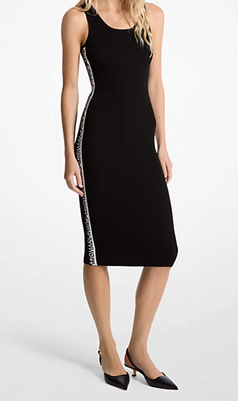 

Michael Kors Black Stretch Knit Logo Tape Midi Tank Dress for Women | The Deal Outlet