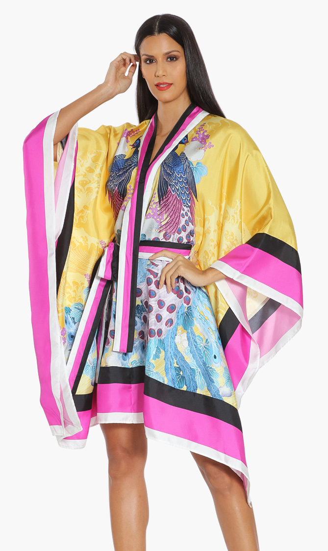 Dsquared2 Peacock Silk Kimono Dress