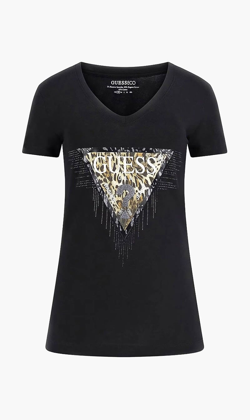 Black Guess White Eco Triangle Tiger Tee for Women