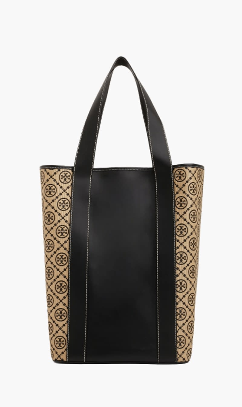 

Tory Burch Black T Monogram Raffia Oversized Tote for Women | The Deal Outlet