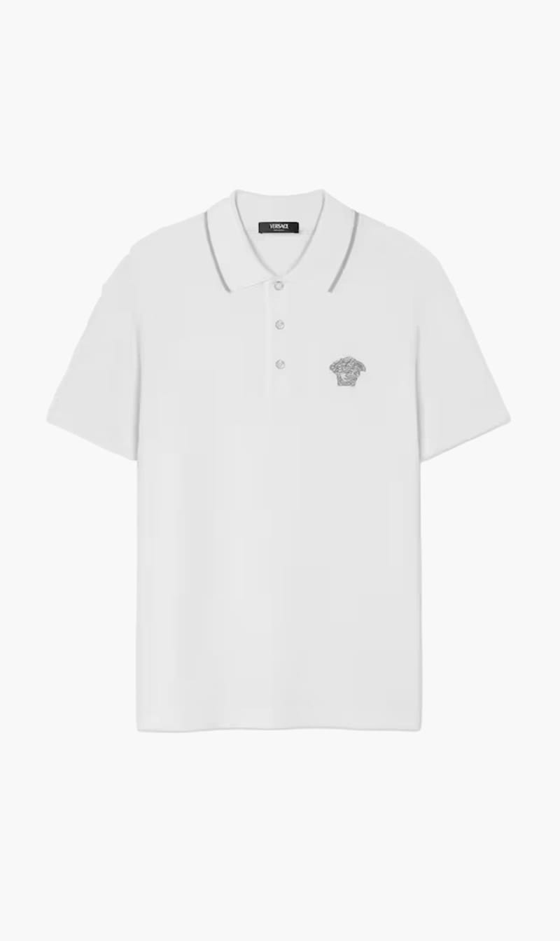 

Versace White Polo Piquet Fabric Medusa Embroidery for Men | The Deal Outlet