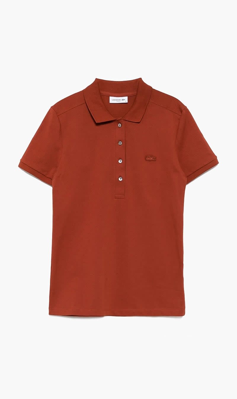Brown Lacoste Beige Slim Fit Stretch Mini Pique Polo Shirt for Women