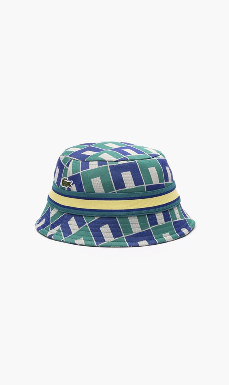 

Lacoste Blue Interlock Jacquard Patterned Bucket Hat for Women | The Deal Outlet
