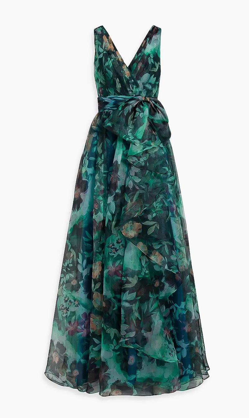 

Badgley Mischka Green Ocean Floral Organza Gown for Women | The Deal Outlet