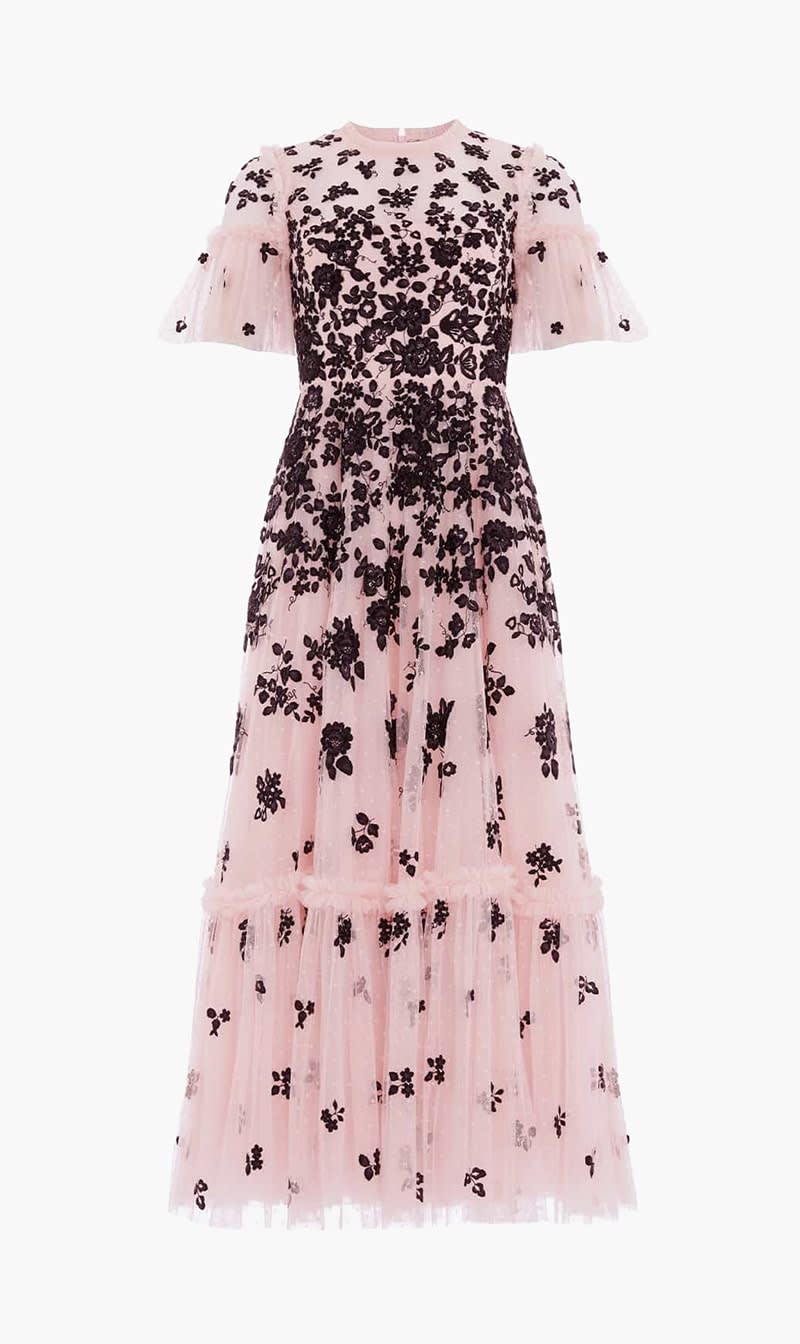 

Needle & Thread Pink Fluttering Flowers Ankle Gown for Women | The Deal Outlet
