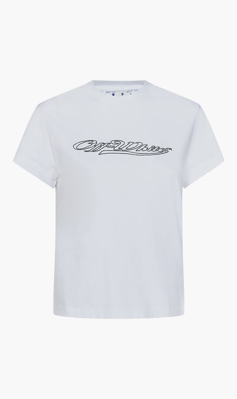 

Off-white White Bling Baseball Fitted Tee White Black for Women | The Deal Outlet