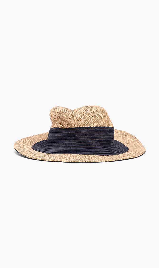 

Woven Colorblock Panama Hat, Blue