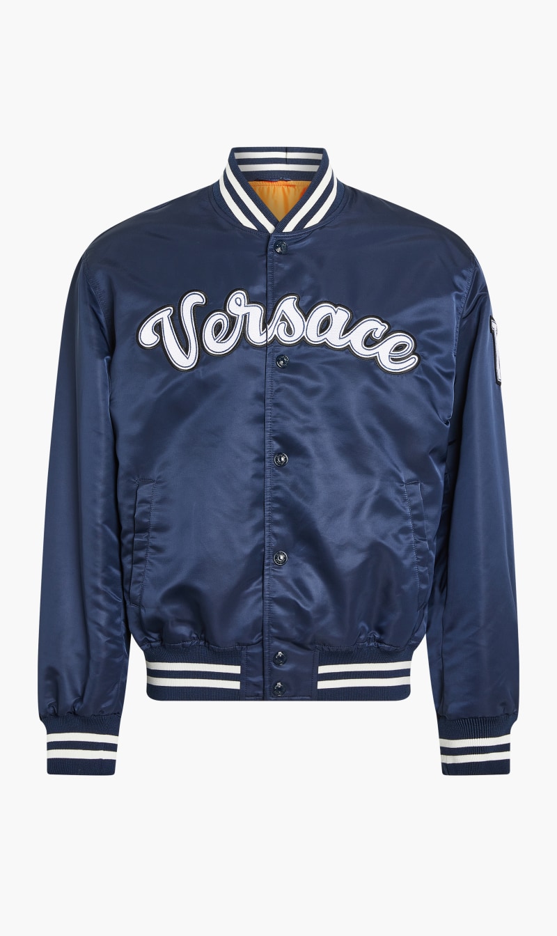 

Versace Blue Outerwear Varsity Bomber Jacket Varisty Logo for Men | The Deal Outlet
