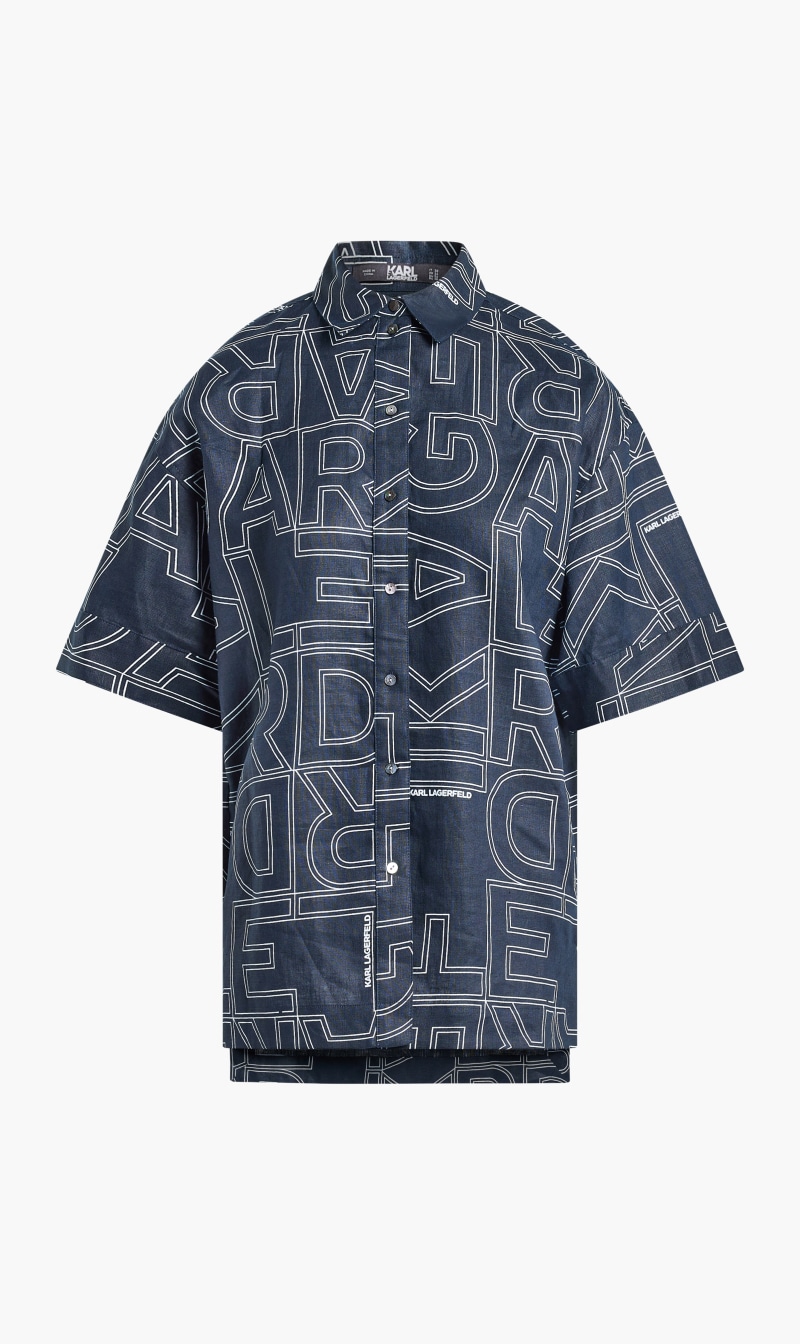 

Printed Linen Ss Blouse, Black