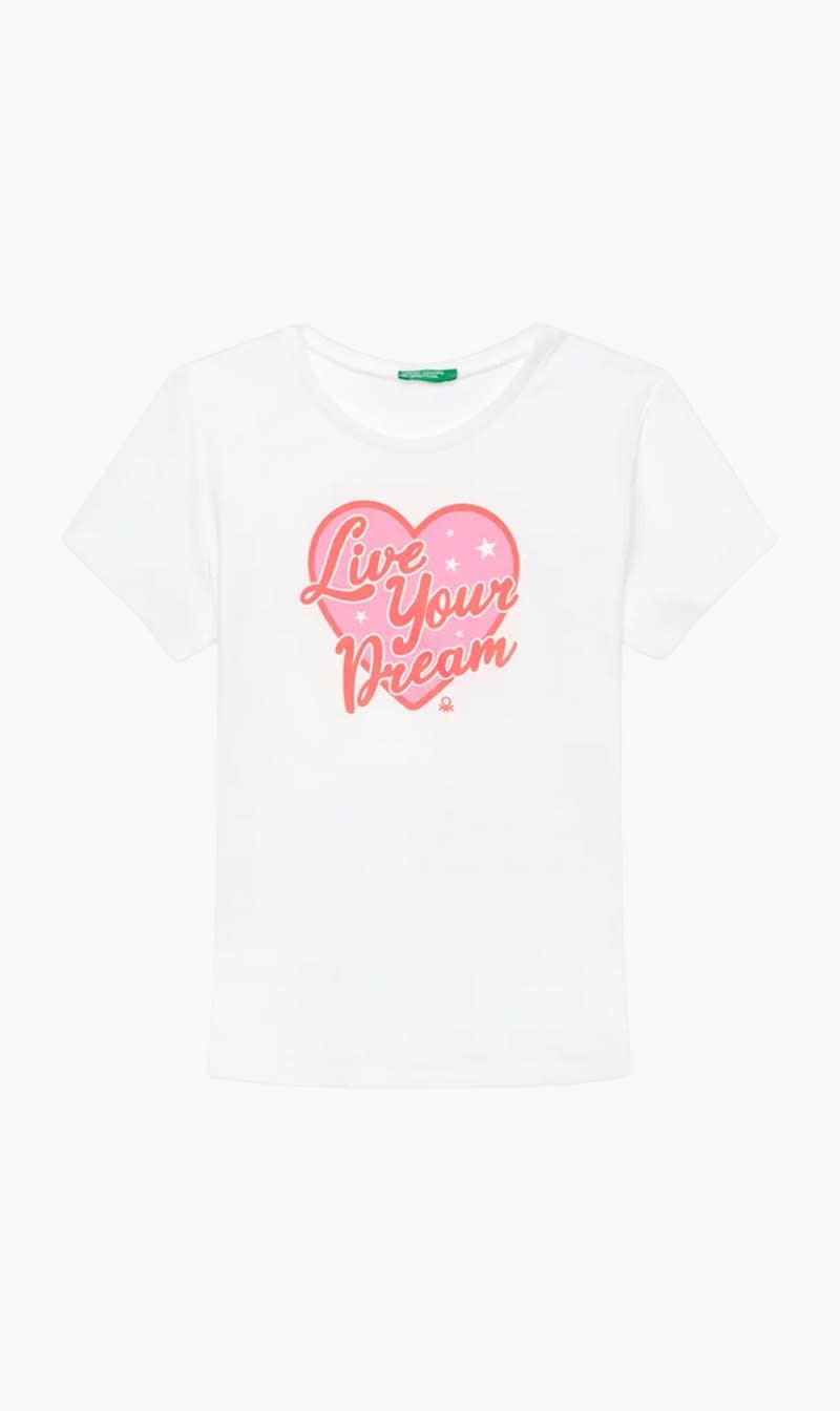 White United Colors Of Benetton Yellow Graphic T-shirt for Girls