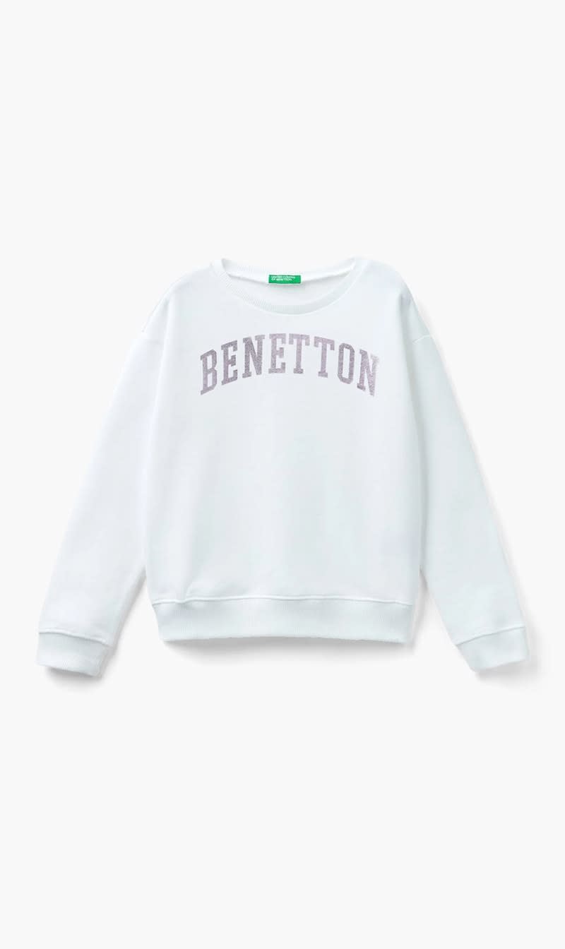 United Colors Of Benetton White Cotton Sweatshirt for Girls