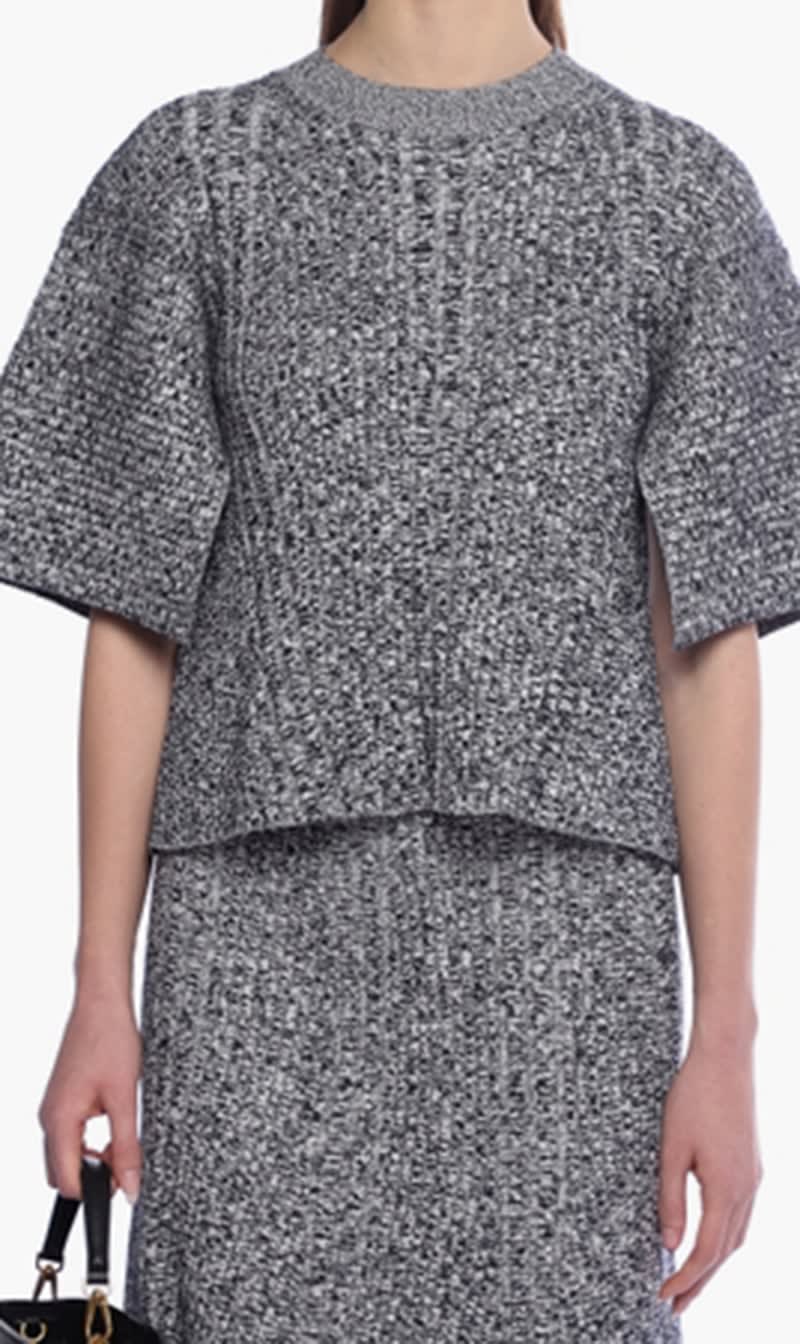 

Stella Mc Cartney Grey Ribbed Short Sleeve Top for Women | The Deal Outlet