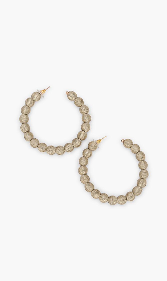 Kenneth Jay Lane Brown Thread Ball Hoop Post Earring for Women | The Deal Outlet