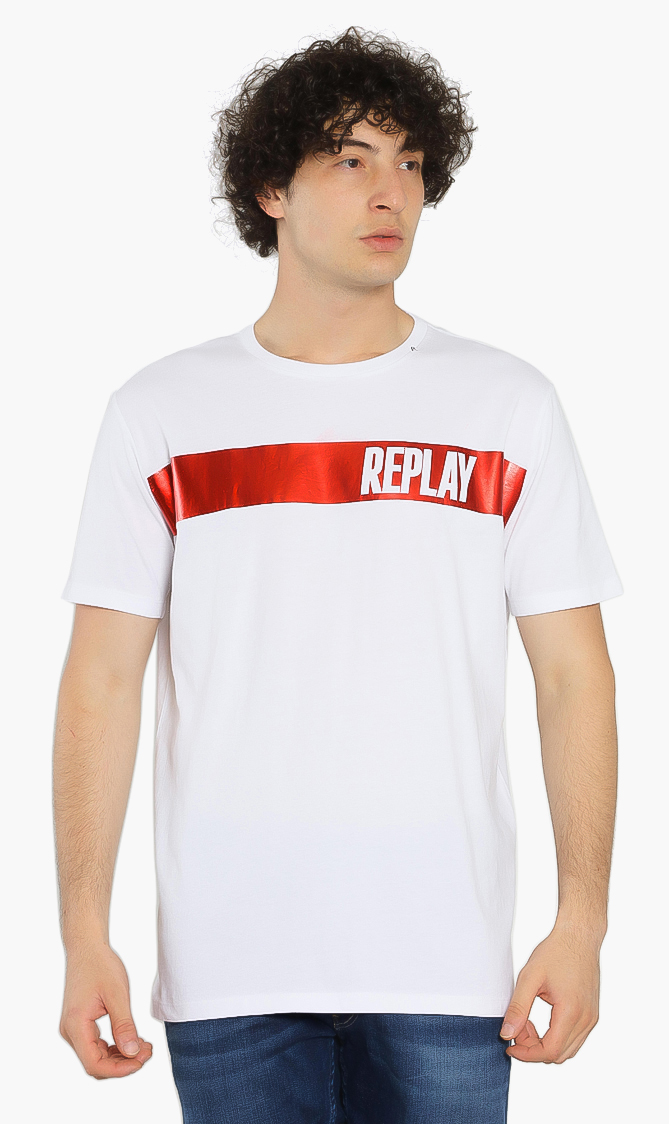 

Metallic Striped Logo T-shirt, White