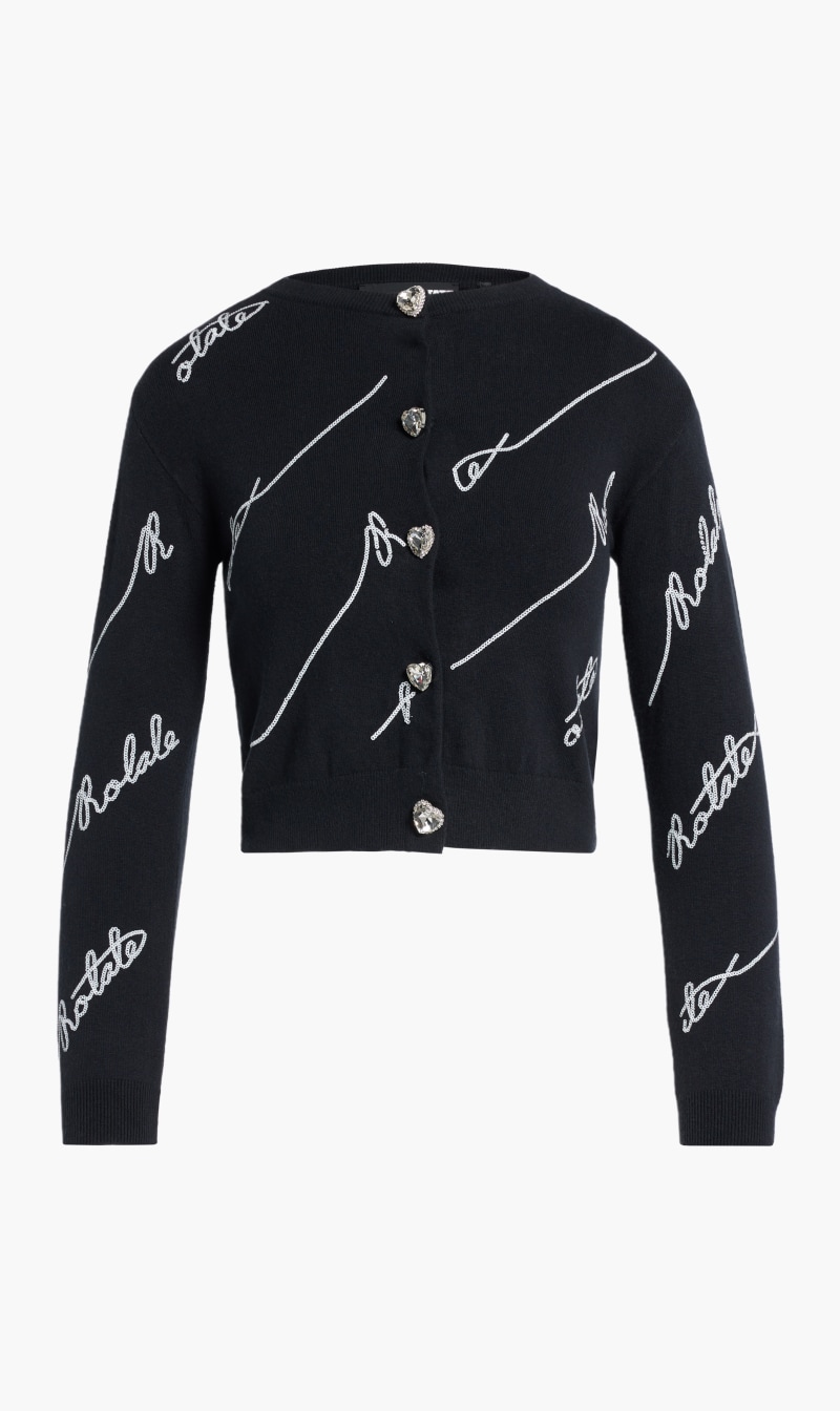 

Rotate Birger Christensen Black Kiaan Sequin Logo Cardigan for Women | The Deal Outlet