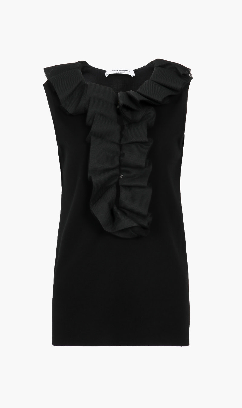 

Salvatore Ferragamo Black Rouches Sleevesless Blouse for Women | The Deal Outlet