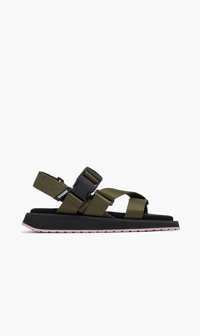 

Ganni Green Performance Webbing Sandal for Women | The Deal Outlet