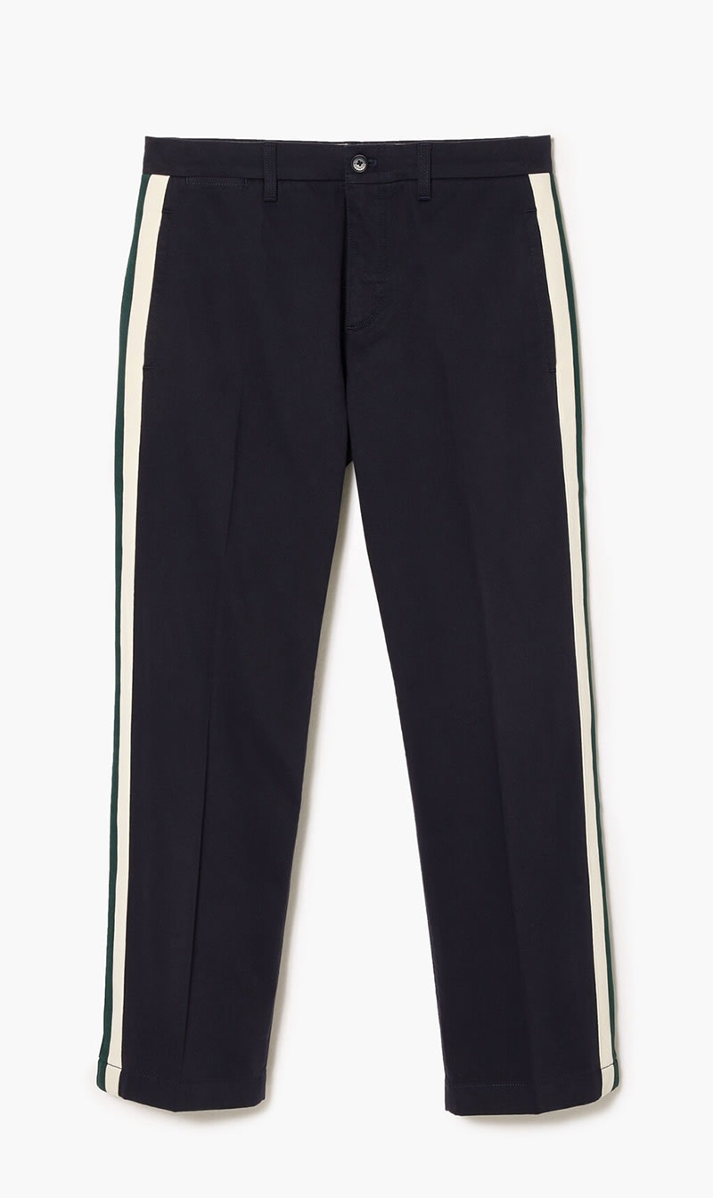 

Lacoste Blue Straight Fit Contrast Stripe Chinos for Men | The Deal Outlet