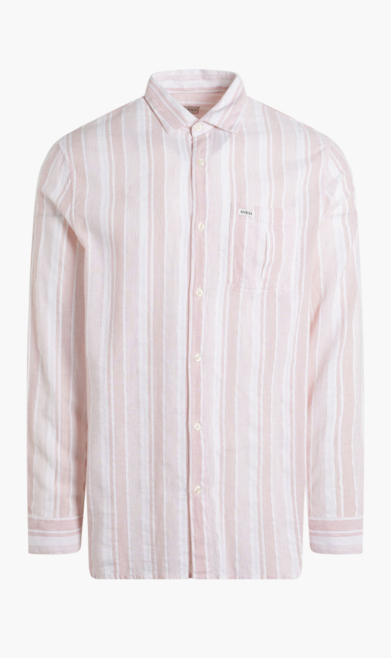

Guess Pink Ls Collins Slub Stripe Shirt for Men | The Deal Outlet