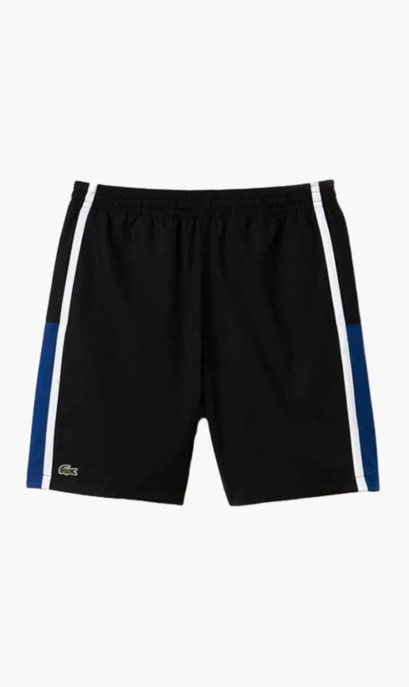 

Lacoste Black Colorblock Stripe Tennis Shorts for Men | The Deal Outlet