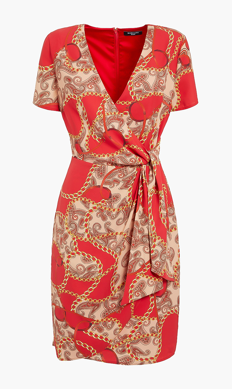 

Guess Red Paisley Chain Printed Dress for Women | The Deal Outlet