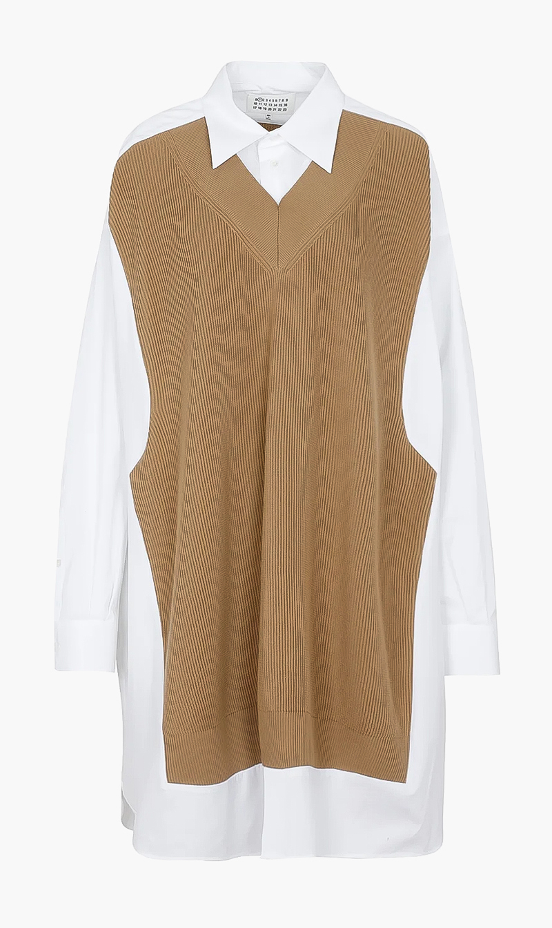 

Bi Material Shirt Dress, Brown