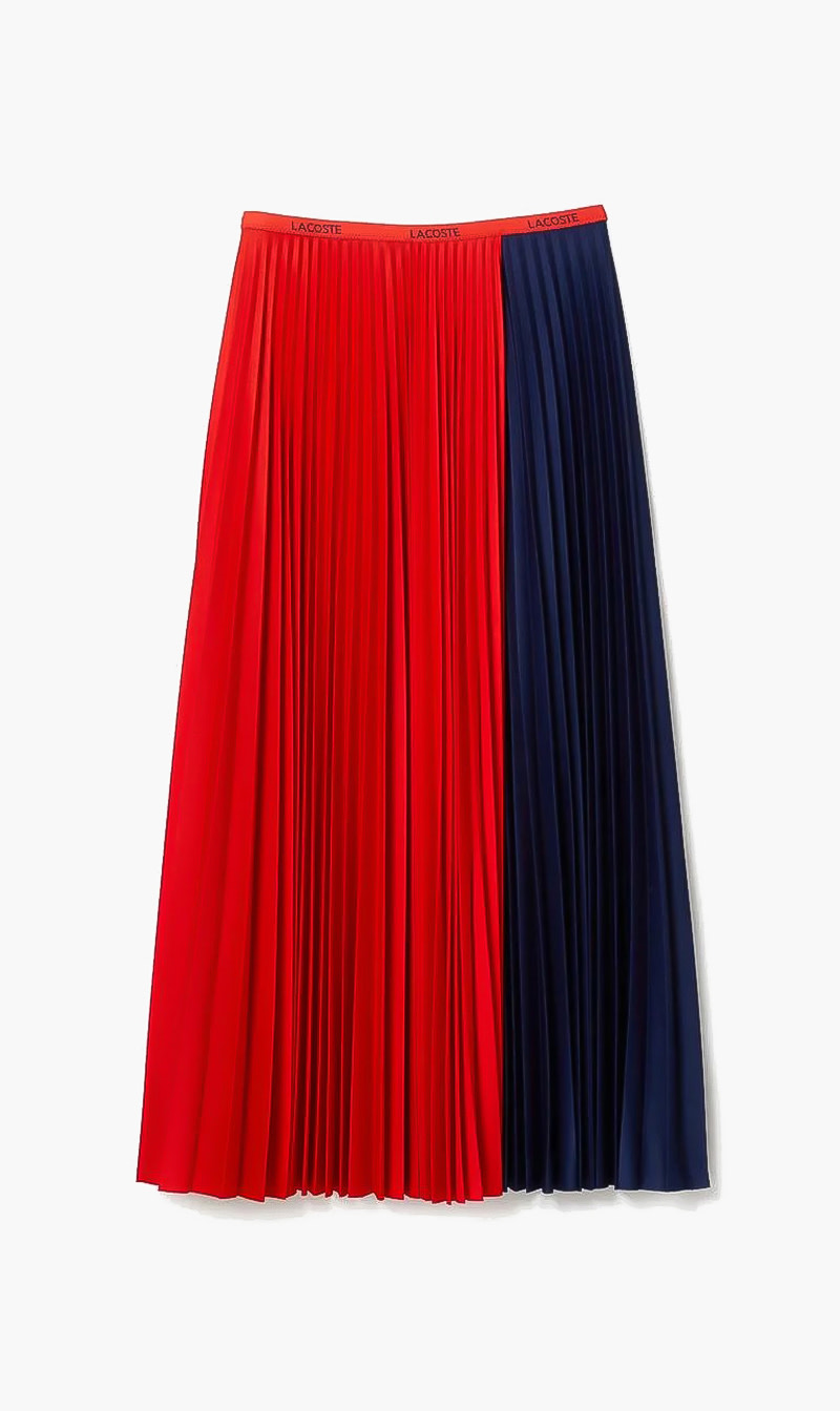 

Lacoste Red Colorblock Pleated Skirt for Women | The Deal Outlet