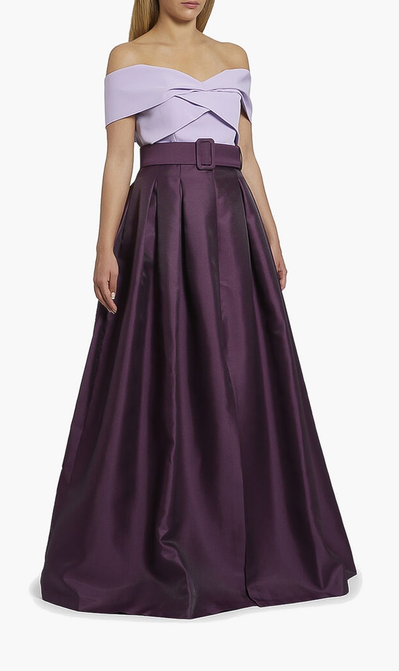 

Sachin & Babi Purple Off-shoulder Belt Gown for Women | The Deal Outlet