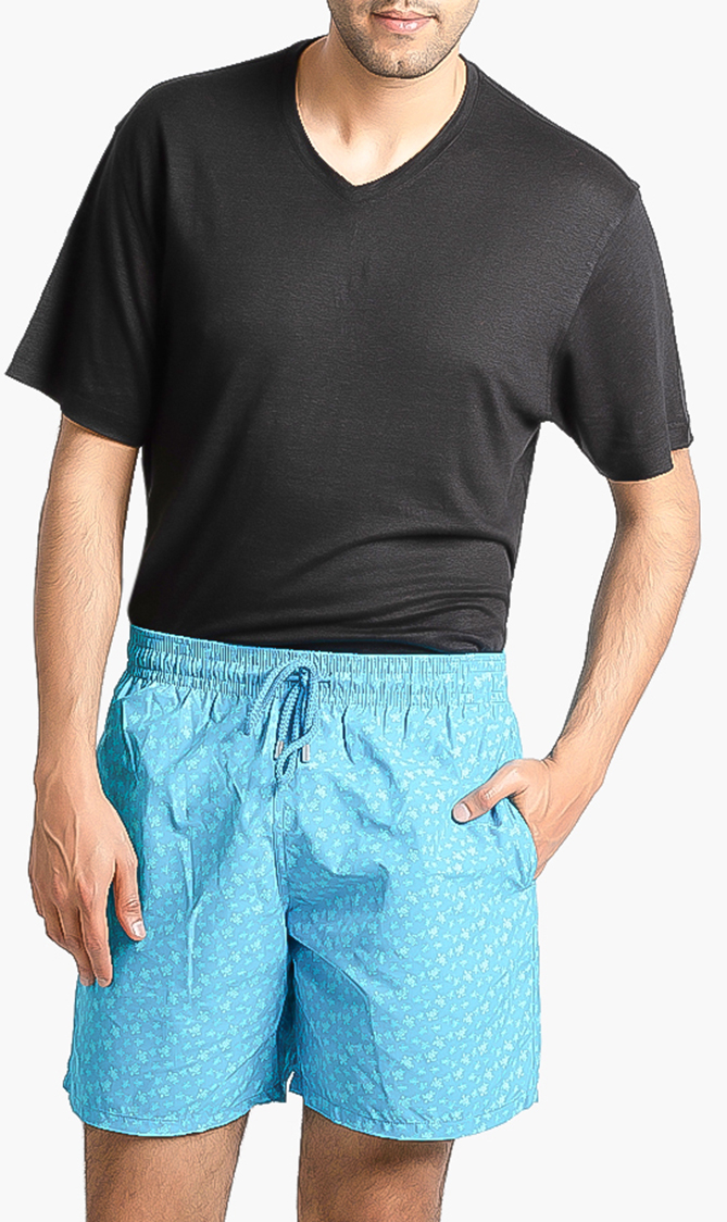 

Moorea Mini Turtle Print Swim Trunks, Blue