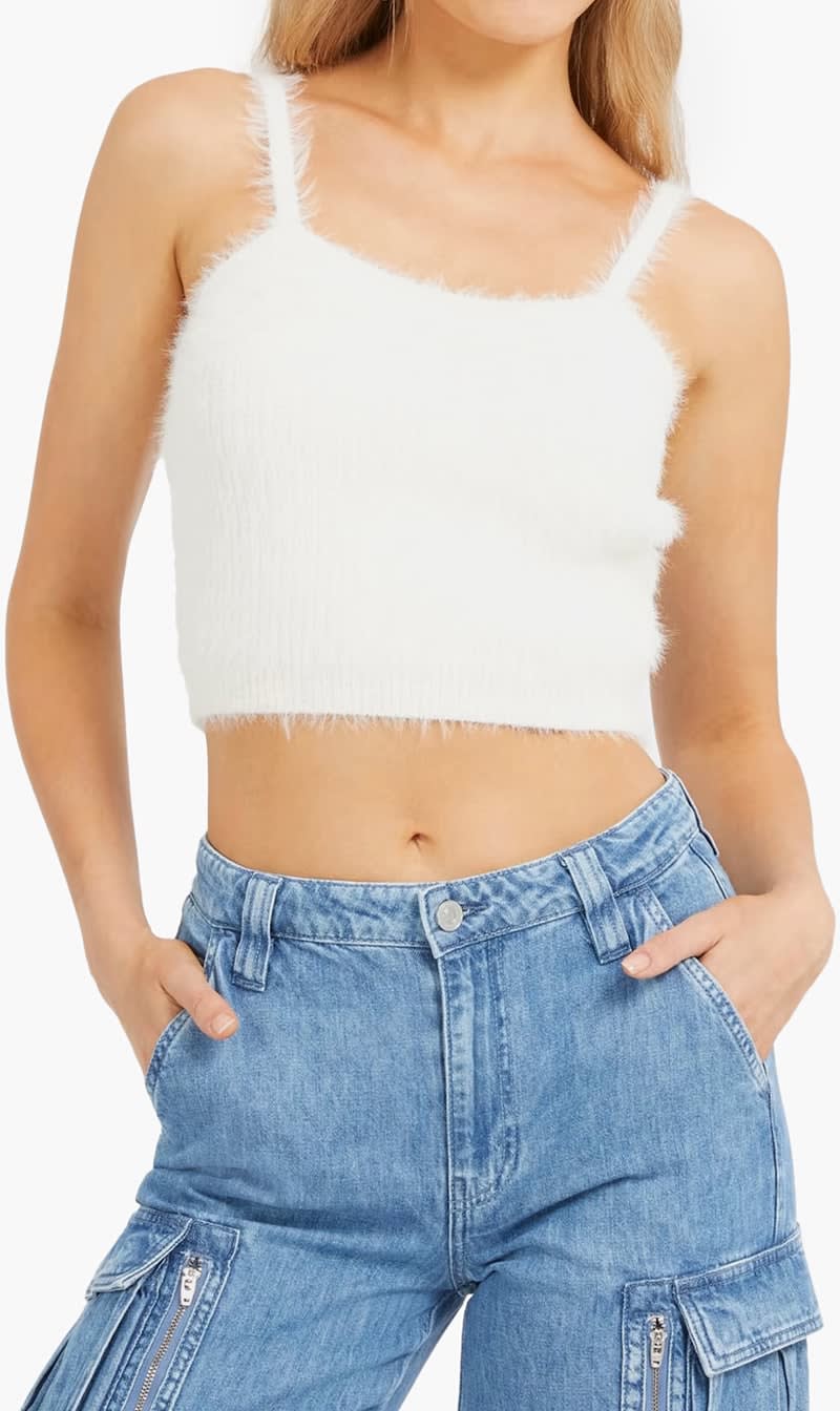 

Guess White Sl Sahar Fuzzy Swtr Cami for Women | The Deal Outlet