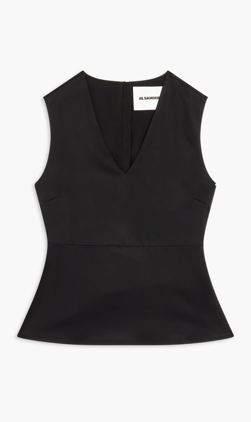 

Jil Sander Black Envers Satin Sleeveless Top for Women | The Deal Outlet