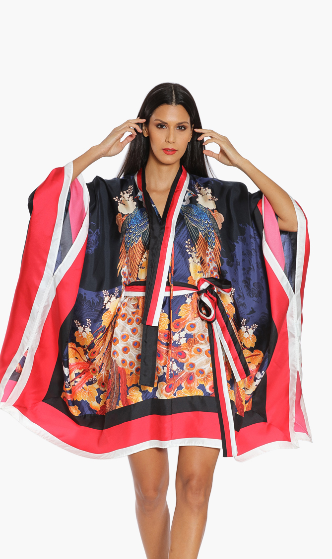 

Dsquared2 Peacock Silk Kimono Dress