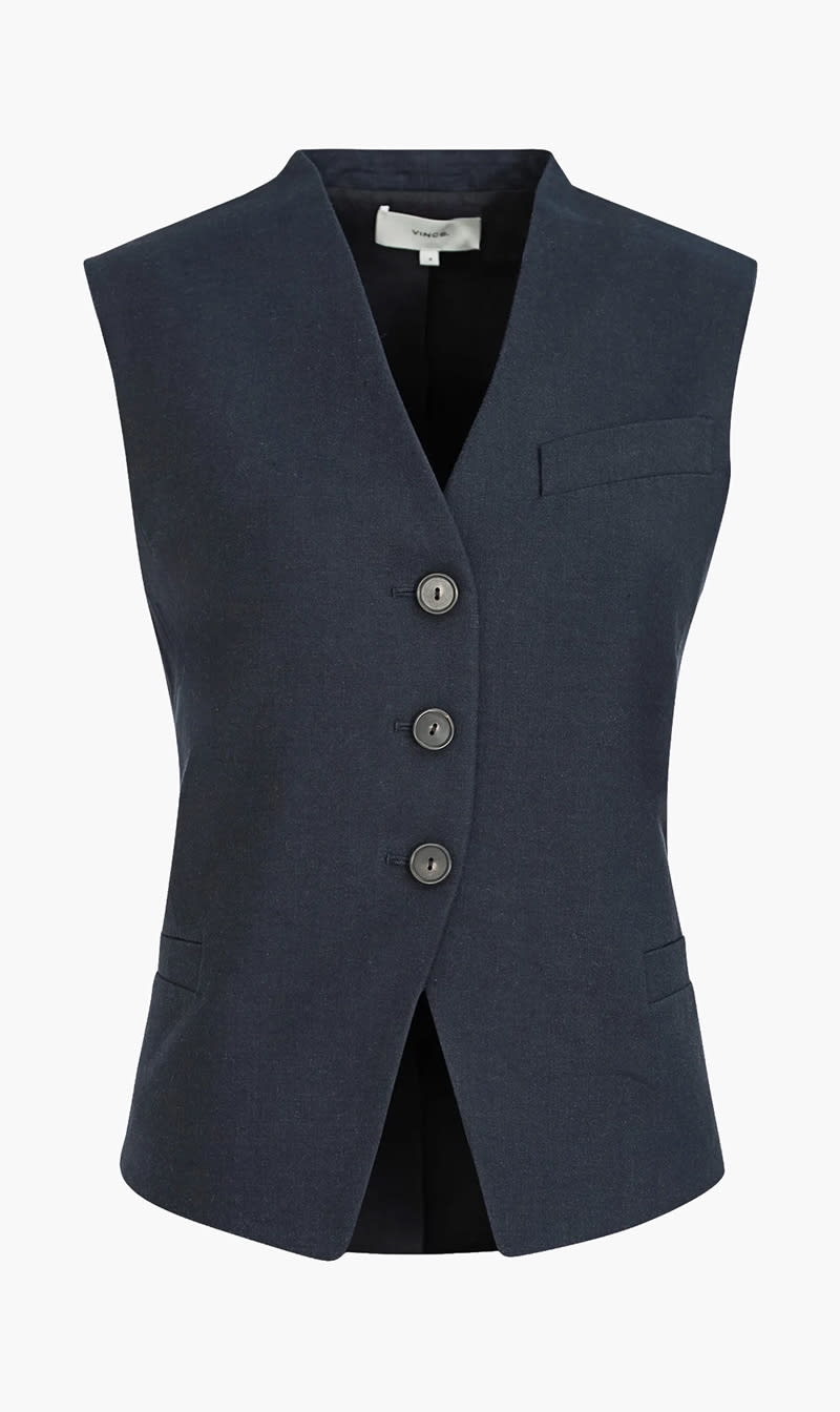 

Vince Blue Linen Blend Vest for Women | The Deal Outlet