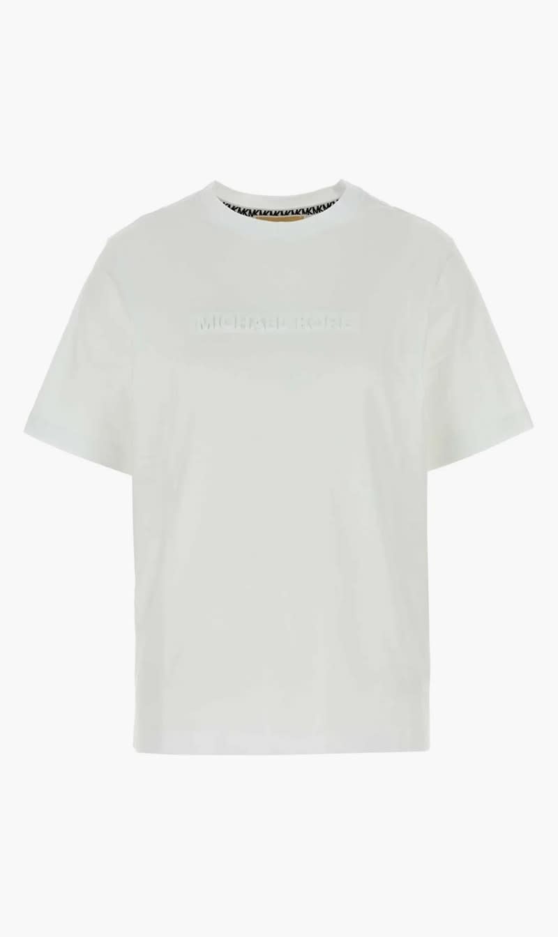 

Michael Kors White Logo Embossed Cotton T-shirt for Women | The Deal Outlet