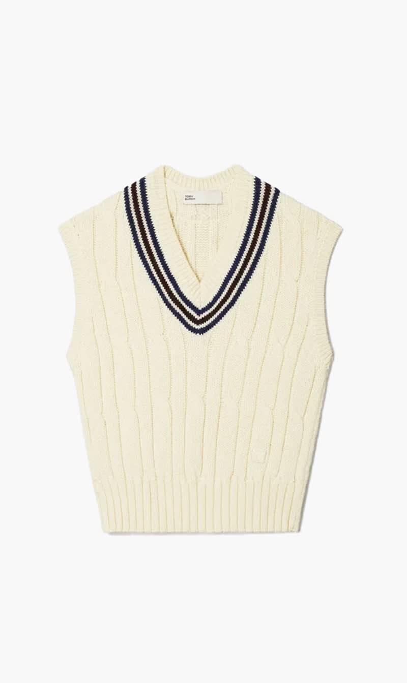 

Tory Burch Beige Cable Knit Vest for Women | The Deal Outlet