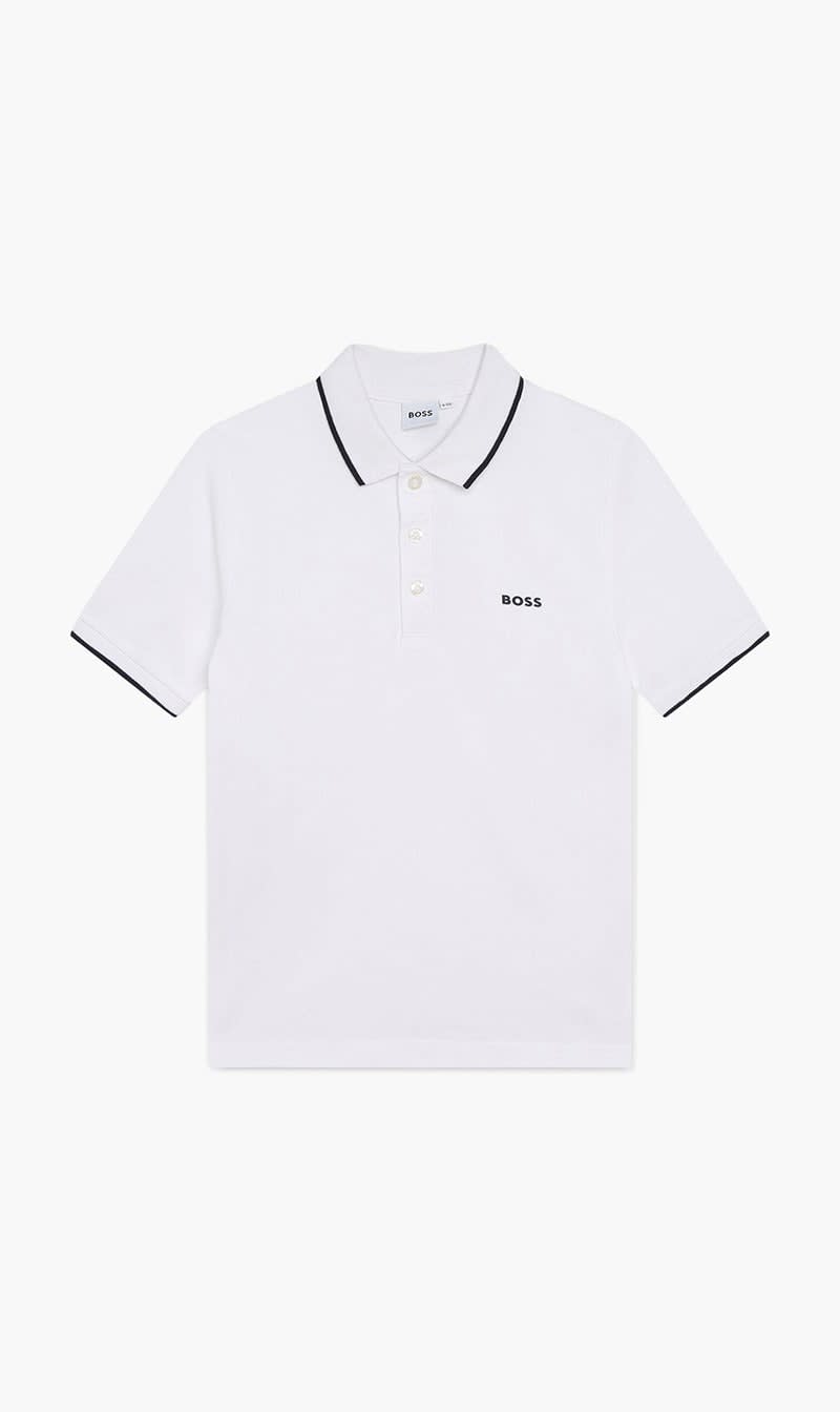 

Hugo Boss White Turn Down Collar Polo for Boys | The Deal Outlet