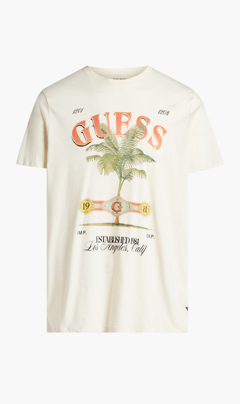 

Guess Beige Ss Bsc Guess Label Logo Tee for Men | The Deal Outlet