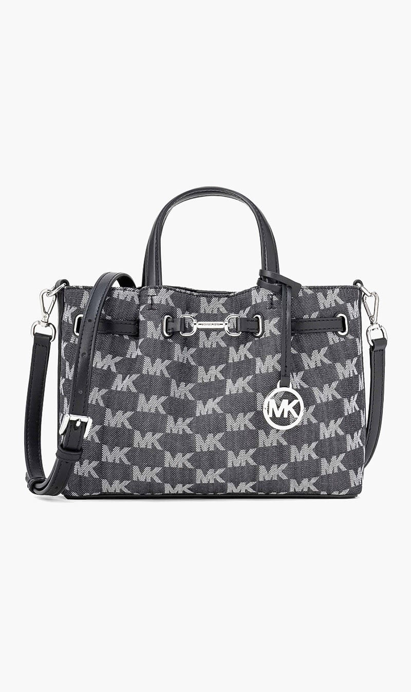 Black Denim Center Zip Satchel for Women