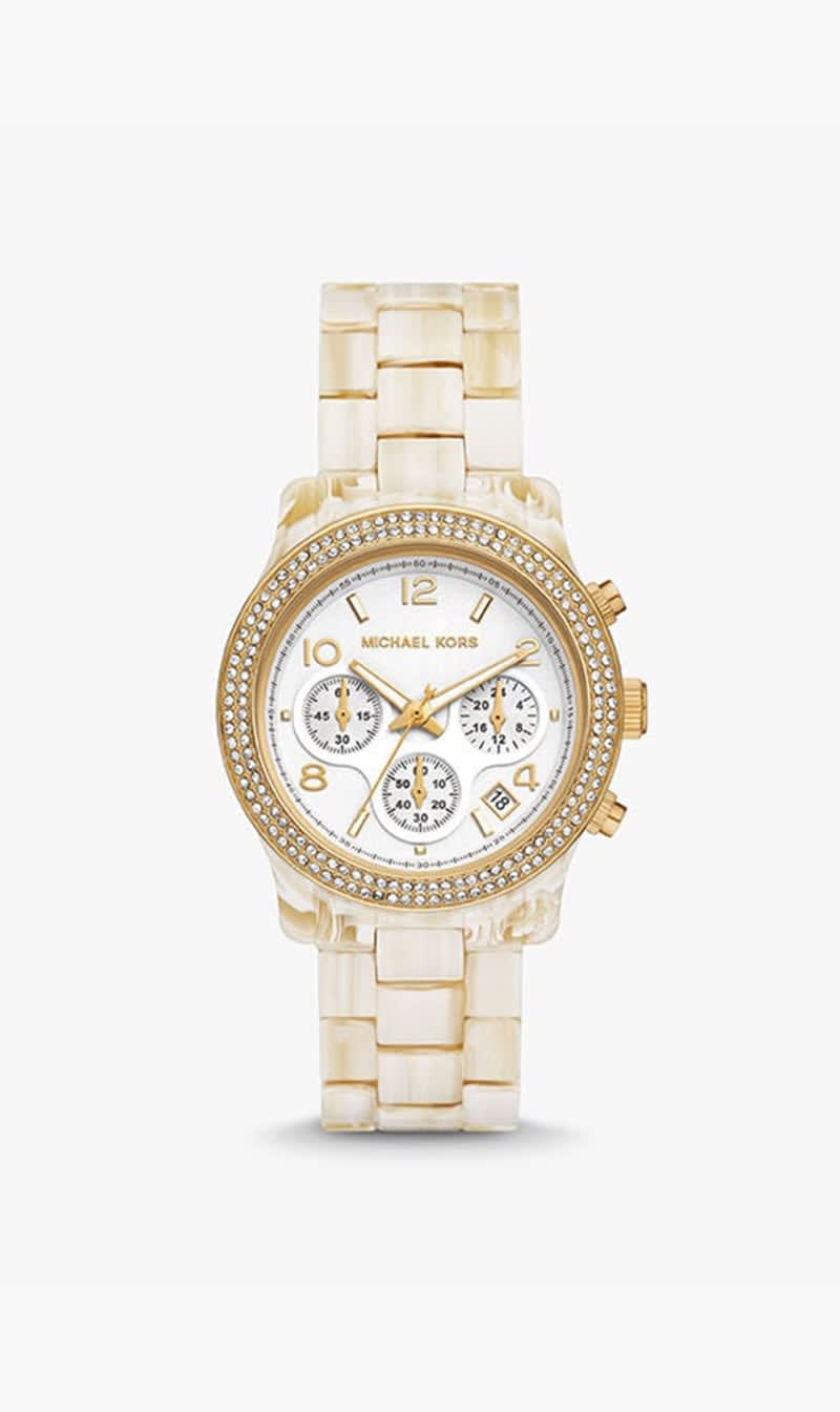 

Michael Kors Gold Runway Pavé Gold-tone And Acetate Watch for Women