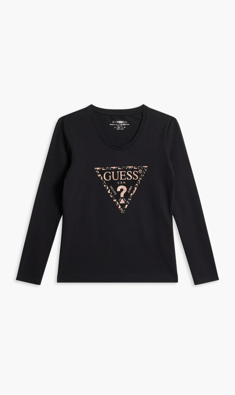 

Guess Black Ls Cn Leo Triangle Tee for Women | The Deal Outlet